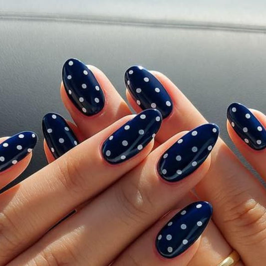 midnight polka dots press on nail